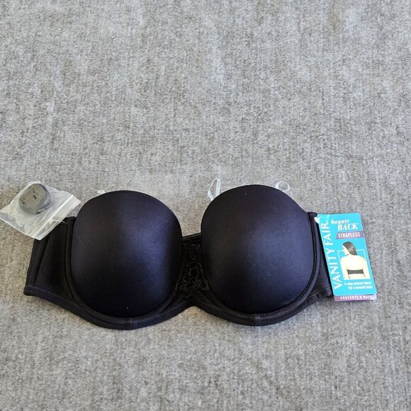 Vanity Fair 38B Black Beauty Back Strapless Bra Removable Straps 74380 Stretch - Picture 3 of 16